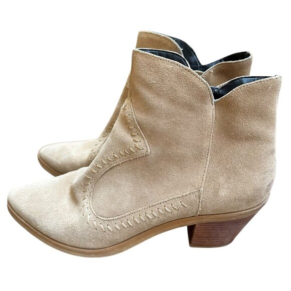 Rebecca Minkoff Tan Suede Heeled Western Ankle Boots Side Zip Boho Neutral 8.5 - Picture 4 of 11